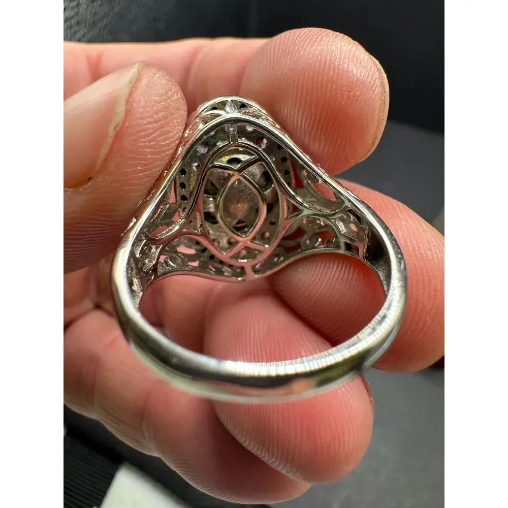 Ornate Black Pearl Ring Sterling Silver 925 Filigree Purple Black Spinel Sz 10.2